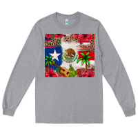 Heather Grey Mexican and Puerto Rico flag Long Sleeve Tee - texasbilliewilder