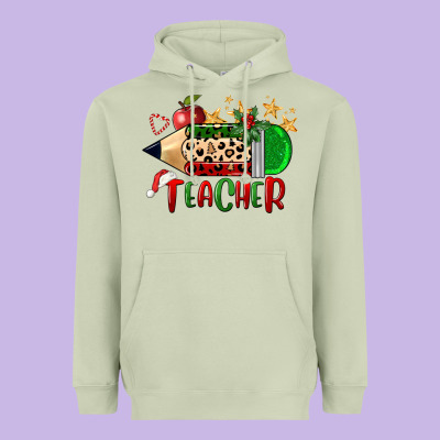 Christmas Teacher Pencil Heavyweight Hoodie Designed By Fadigitalartstudio