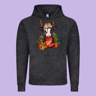 Christmas Baby Cow Hot Cocoa Vintage Hoodie Designed By Jasminsmagicworld