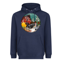 Navy Christmas On The Farm Heavyweight Hoodie - FaDigitalArtStudio