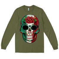 Army Green Mexican Skull Long Sleeve Tee - texasbilliewilder