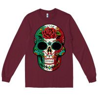 Burgundy Mexican Skull Long Sleeve Tee - texasbilliewilder