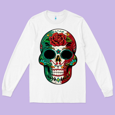 Mexican Skull Long Sleeve Tee Designed By Texasbilliewilder