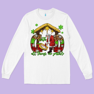 With God All Things Are Possible Santa Baby Jesus Long Sleeve Tee Designed By Jasminsmagicworld