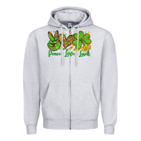 Heather Grey St. Patrick's Day Peace love luck Zipper Hoodie - OliviaCreatesArt