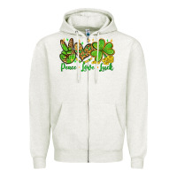 Oatmeal Heather St. Patrick's Day Peace love luck Zipper Hoodie - OliviaCreatesArt