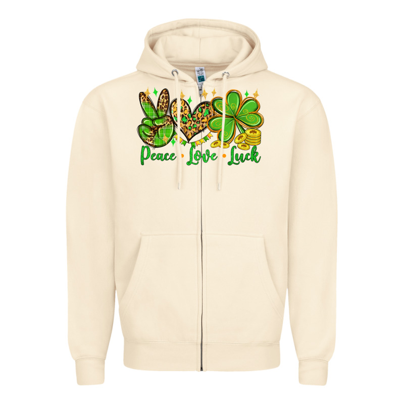 St. Patrick's Day Peace Love Luck Zipper Hoodie by OliviaCreatesArt | Teevron