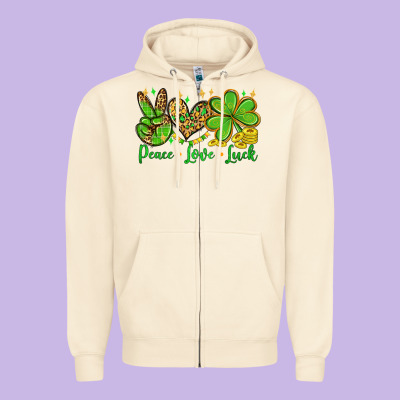 St. Patrick's Day Peace Love Luck Zipper Hoodie Designed By Oliviacreatesart