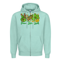 Seafoam St. Patrick's Day Peace love luck Zipper Hoodie - OliviaCreatesArt