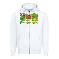 White St. Patrick's Day Peace love luck Zipper Hoodie - OliviaCreatesArt