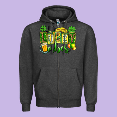 St. Patrick's Lucky Vibes Zipper Hoodie Designed By Oliviacreatesart