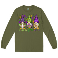 Army Green Mardi Gras crew with gnomes Long Sleeve Tee - NancyCooperArtShop