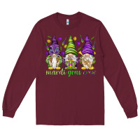 Burgundy Mardi Gras crew with gnomes Long Sleeve Tee - NancyCooperArtShop