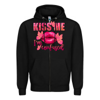 Black Kiss me i'm so confused Valentine's Day Zipper Hoodie - FaDigitalArtStudio