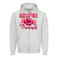 Dove Grey Kiss me i'm so confused Valentine's Day Zipper Hoodie - FaDigitalArtStudio