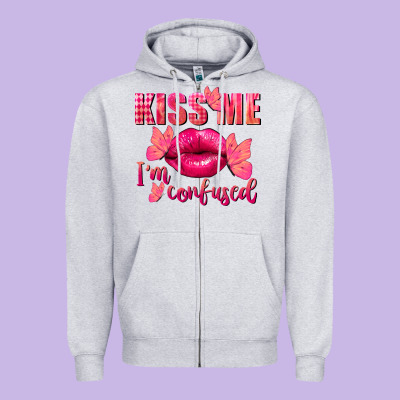 Kiss Me I'm So Confused Valentine's Day Zipper Hoodie Designed By Fadigitalartstudio