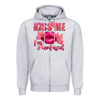 Heather Grey Kiss me i'm so confused Valentine's Day Zipper Hoodie - FaDigitalArtStudio