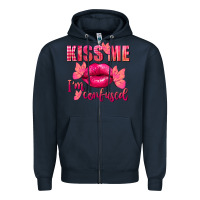 Navy Kiss me i'm so confused Valentine's Day Zipper Hoodie - FaDigitalArtStudio