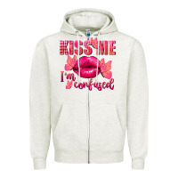 Oatmeal Heather Kiss me i'm so confused Valentine's Day Zipper Hoodie - FaDigitalArtStudio