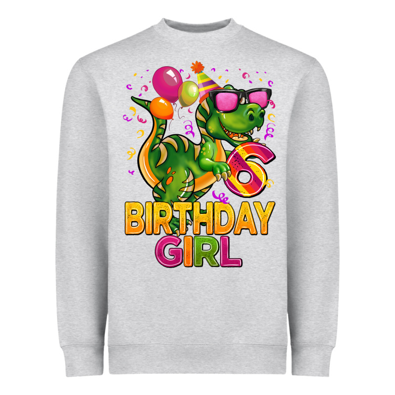 6th Birthday Girl T Rex Pink Heavyweight Sweatshirt by CowGirlArtShop | Teevron