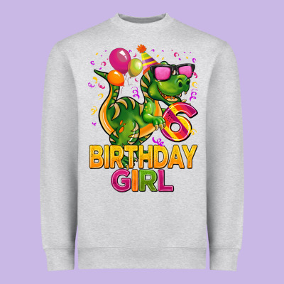6th Birthday Girl T Rex Pink Heavyweight Sweatshirt Designed By Cowgirlartshop