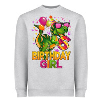 Heather Grey 6th birthday girl t rex pink Heavyweight Sweatshirt - CowGirlArtShop