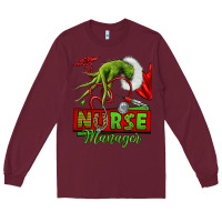 Burgundy grinch hand nurse manager Long Sleeve Tee - NancyCooperArtShop