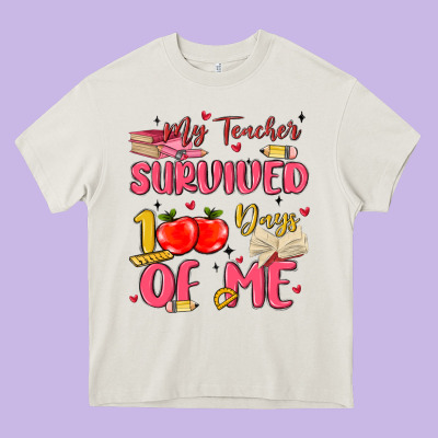 My Teacher Survived 100 Days Of Me Heavy Core Tee Designed By Maliassmallbusiness