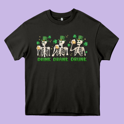 Drink Drank Drunk St. Patricks Day Skeletons Heavy Core Tee Designed By Maliassmallbusiness