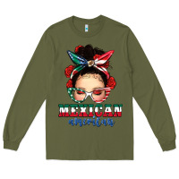 Army Green Mexican American Messy Bun Long Sleeve Tee - texasbilliewilder