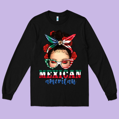 Mexican American Messy Bun Long Sleeve Tee Designed By Texasbilliewilder