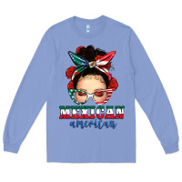 Colony Blue Mexican American Messy Bun Long Sleeve Tee - texasbilliewilder