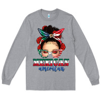 Heather Grey Mexican American Messy Bun Long Sleeve Tee - texasbilliewilder