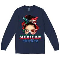 Navy Mexican American Messy Bun Long Sleeve Tee - texasbilliewilder