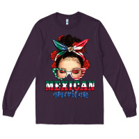 Plum Mexican American Messy Bun Long Sleeve Tee - texasbilliewilder