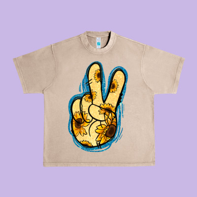 Yellow Glitter Sunflower Peace Sign Urban Heavy Tee Designed By Jasminsmagicworld