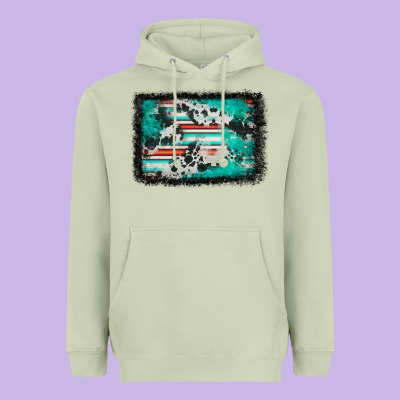Western Serape Cowhide Turquoise Glitter Heavyweight Hoodie Designed By Fadigitalartstudio