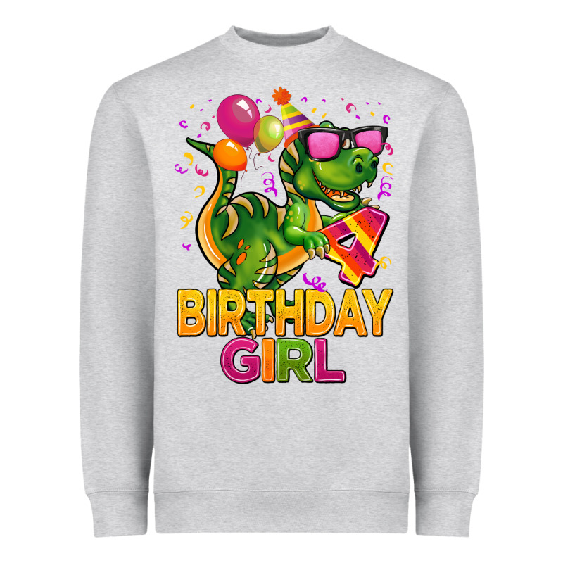 4th Birthday Girl T Rex Pink Heavyweight Sweatshirt by CowGirlArtShop | Teevron