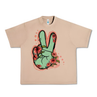 Burro Green Glitter Floral Peace Sign Urban Heavy Tee - Jasminsmagicworld