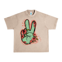 French Oak Green Glitter Floral Peace Sign Urban Heavy Tee - Jasminsmagicworld
