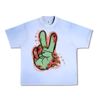 Grape Ice Green Glitter Floral Peace Sign Urban Heavy Tee - Jasminsmagicworld