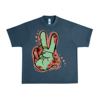 Green Glitter Floral Peace Sign Urban Heavy Tee | Teevron
