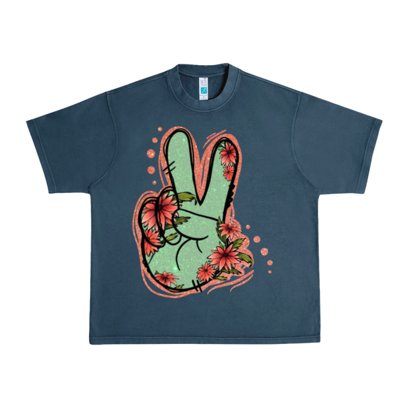 Green Glitter Floral Peace Sign Urban Heavy Tee by Jasminsmagicworld | Teevron