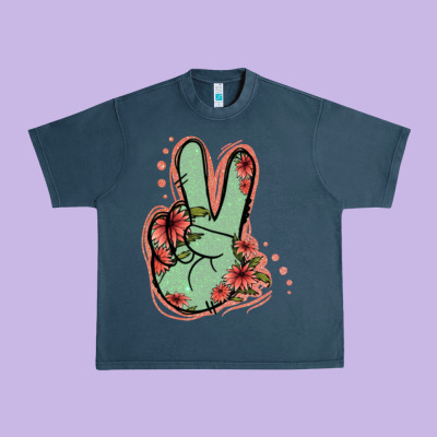 Green Glitter Floral Peace Sign Urban Heavy Tee Designed By Jasminsmagicworld