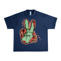 Navy Green Glitter Floral Peace Sign Urban Heavy Tee - Jasminsmagicworld