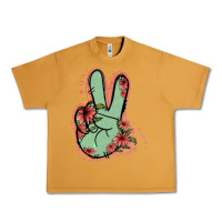 Peanut Butter Green Glitter Floral Peace Sign Urban Heavy Tee - Jasminsmagicworld