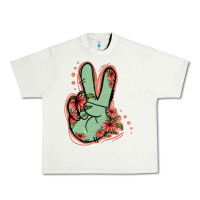 Pistachio Green Glitter Floral Peace Sign Urban Heavy Tee - Jasminsmagicworld