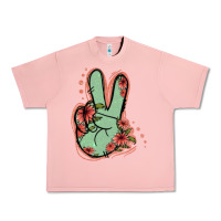 Salmon Green Glitter Floral Peace Sign Urban Heavy Tee - Jasminsmagicworld
