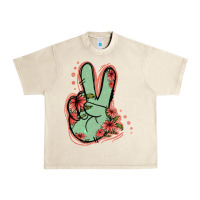 Sandshell Green Glitter Floral Peace Sign Urban Heavy Tee - Jasminsmagicworld