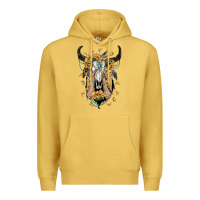 Antique Gold sunflower boho bull skull with hands Premium Hoodie - RanaPortraitStore